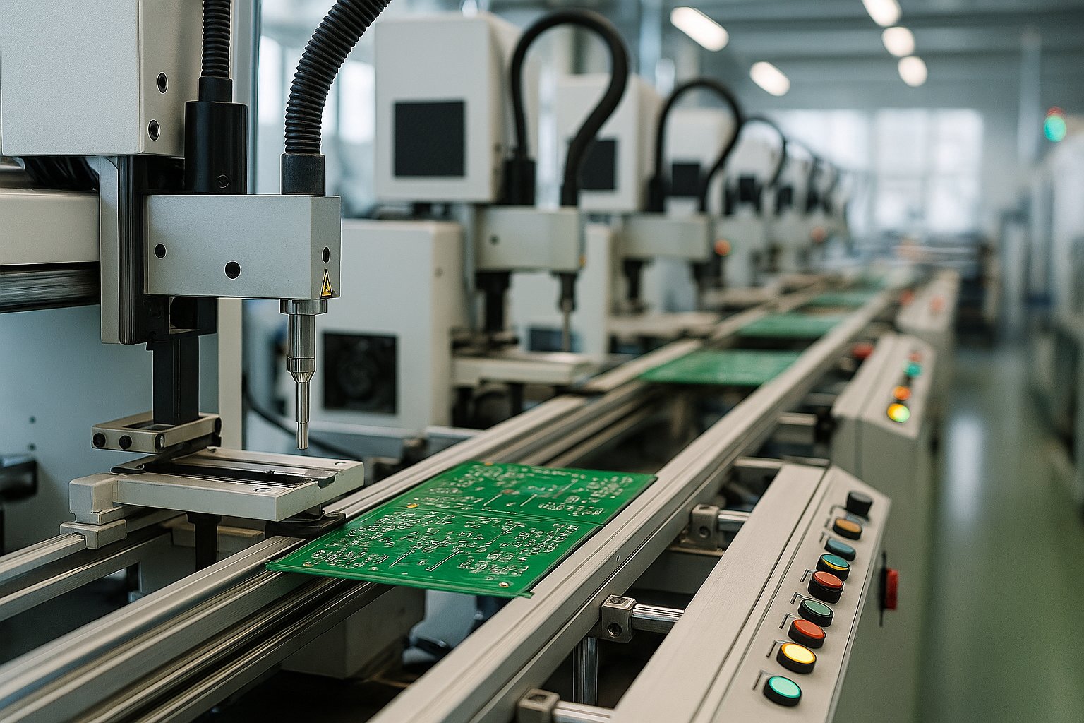 A semi-automated assembly line producing small PCB batches